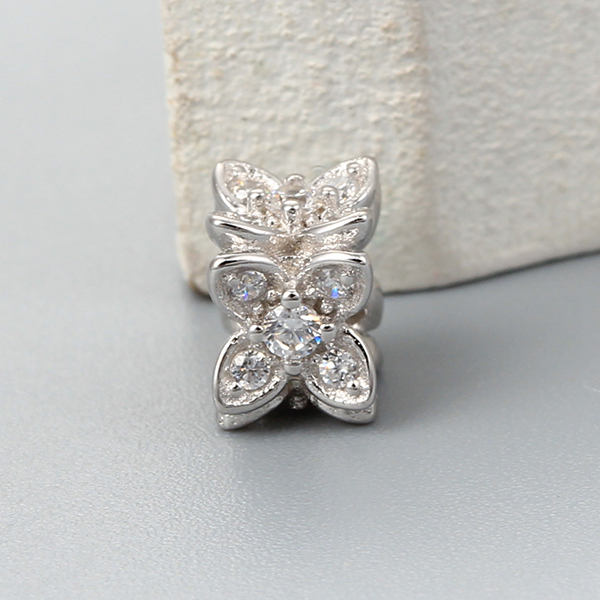 925 Sterling Silver CZ Flower Shape Beads