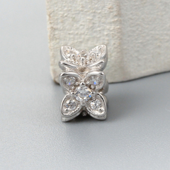 925 Sterling Silver CZ Flower Shape Beads