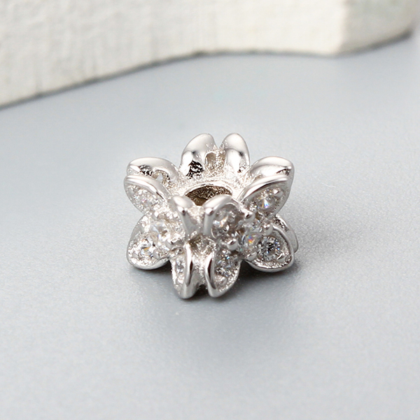 925 Sterling Silver CZ Flower Shape Beads