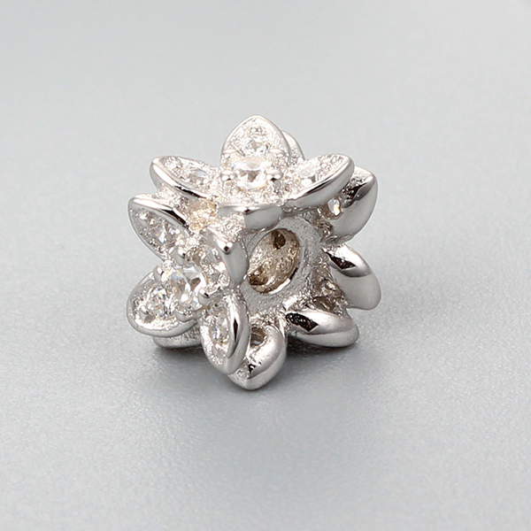 925 Sterling Silver CZ Flower Shape Beads