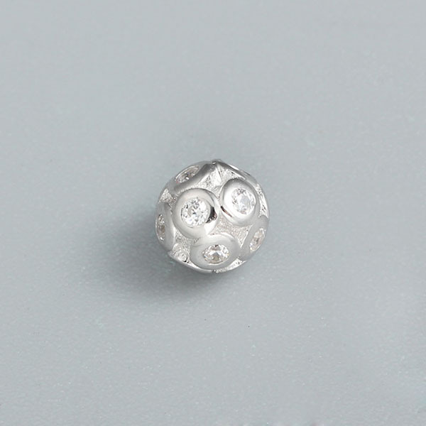 925 Sterling Silver Cubic Zirconia Football Charm Bead