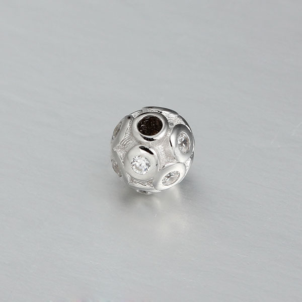 925 Sterling Silver Cubic Zirconia Football Charm Bead