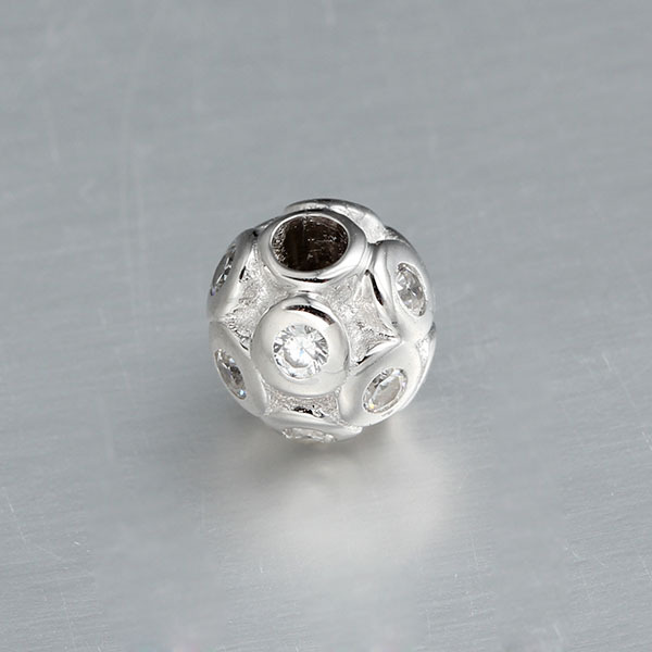 925 Sterling Silver Big Cubic Zirconia Football Bead