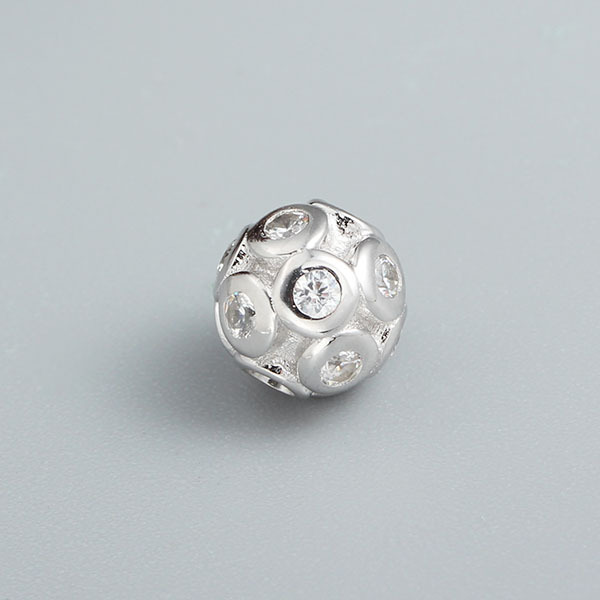 925 Sterling Silver Big Cubic Zirconia Football Bead