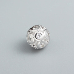 925 Sterling Silver Big Cubic Zirconia Football Bead