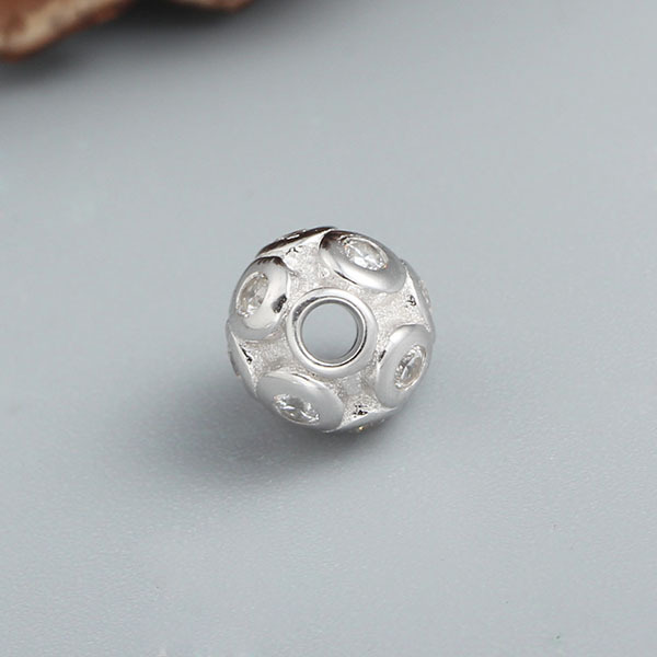 925 Sterling Silver Big Cubic Zirconia Football Bead