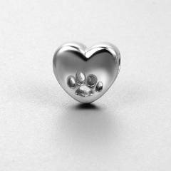 925 Sterling Silver Dog Paw Heart Beads