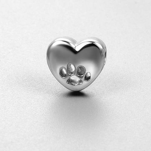925 Sterling Silver Dog Paw Heart Beads
