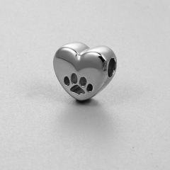 925 Sterling Silver Dog Paw Heart Beads