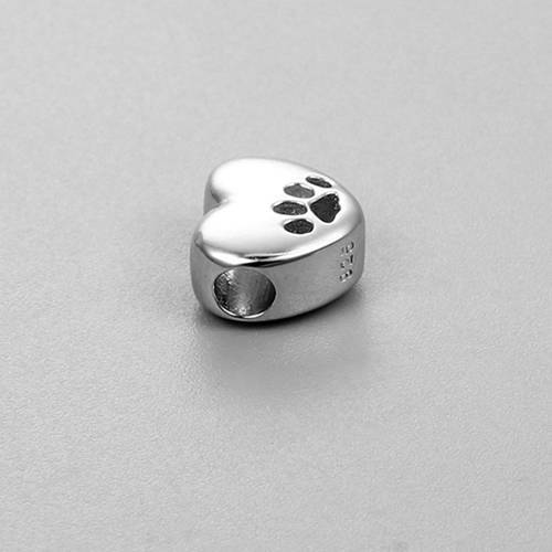 925 Sterling Silver Dog Paw Heart Beads