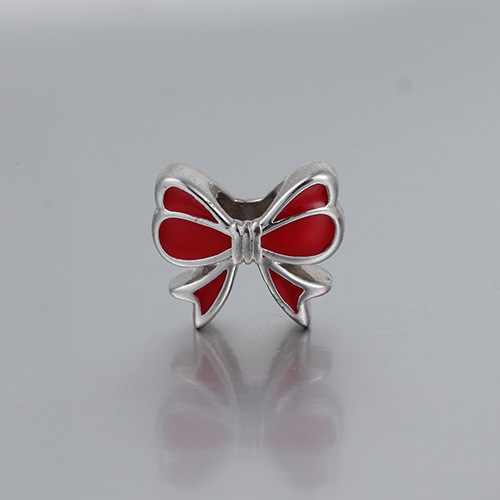 925 Silver Enamel Christmas Bow Beads