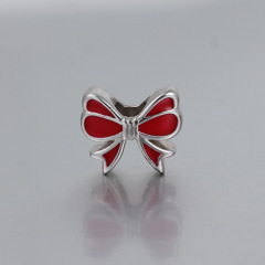 925 Silver Enamel Christmas Bow Beads