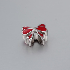 925 Silver Enamel Christmas Bow Beads
