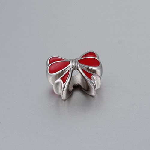 925 Silver Enamel Christmas Bow Beads