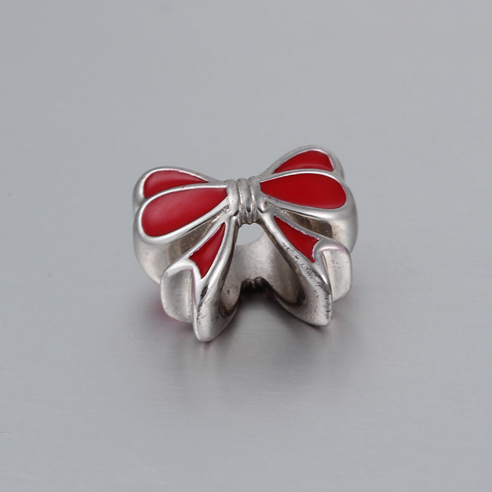 925 Silver Enamel Christmas Bow Beads