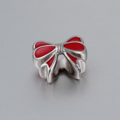 925 Silver Enamel Christmas Bow Beads