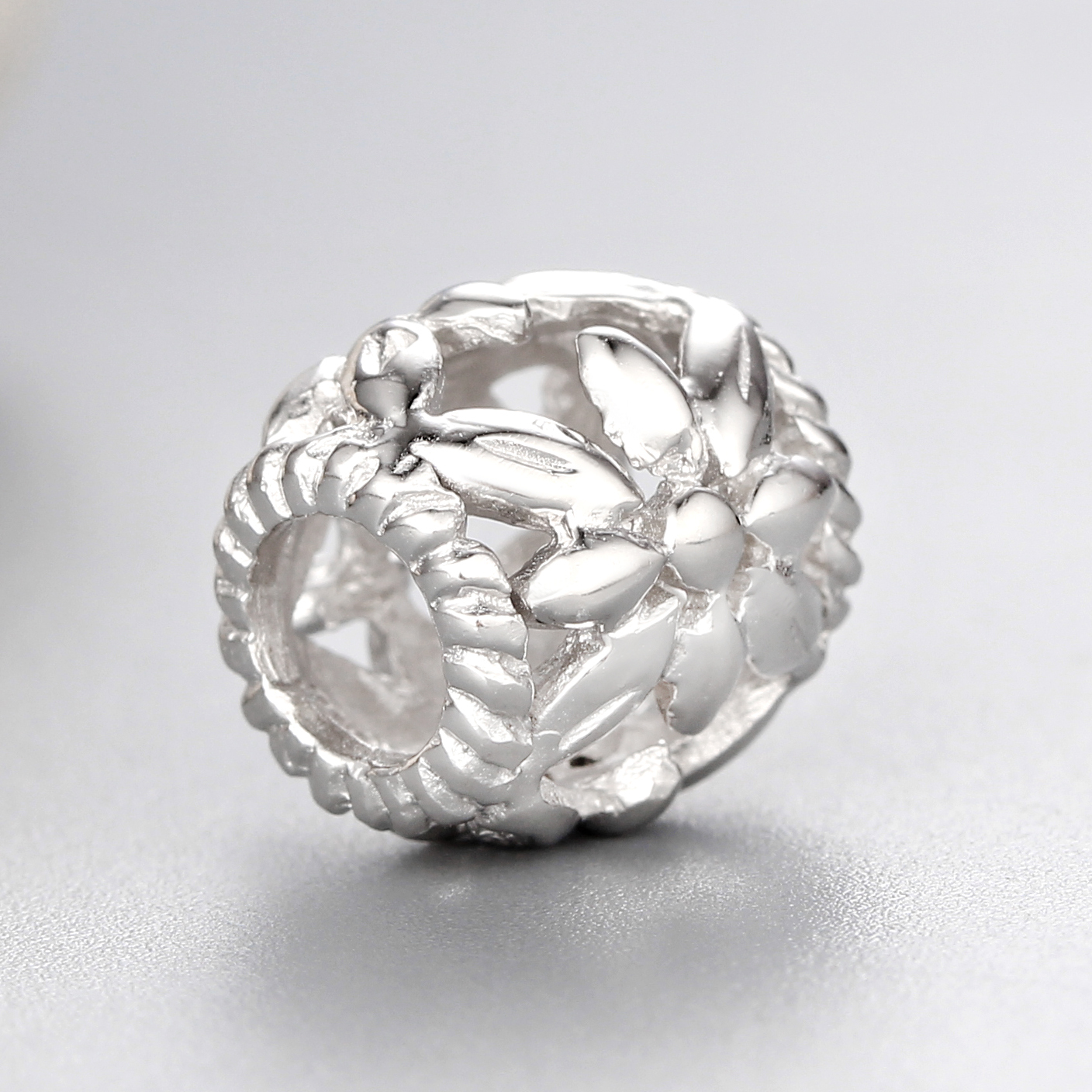 925 Sterling Silver Flower Leaves Beads
