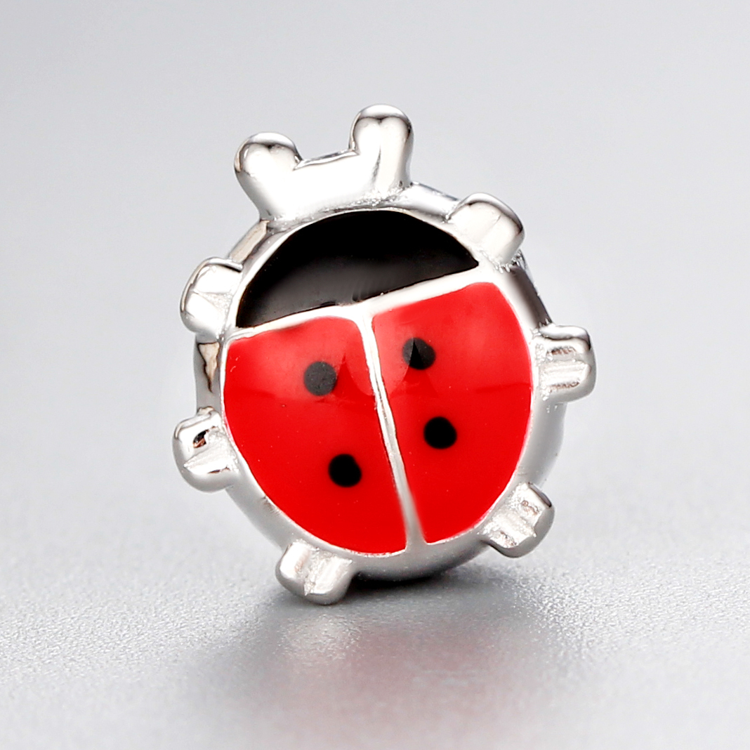 925 Sterling Silver Enamel Ladybug Beads