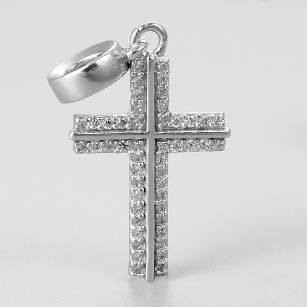 925 Sterling Silver Cubic Zirconia Cross Dangle Bead