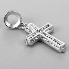 925 Sterling Silver Cubic Zirconia Cross Dangle Bead