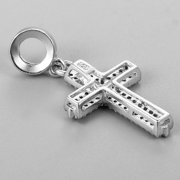 925 Sterling Silver Cubic Zirconia Cross Dangle Bead