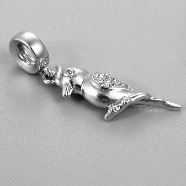 Silver Woodpecker Charm Bead