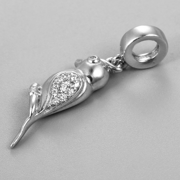 Silver Woodpecker Charm Bead