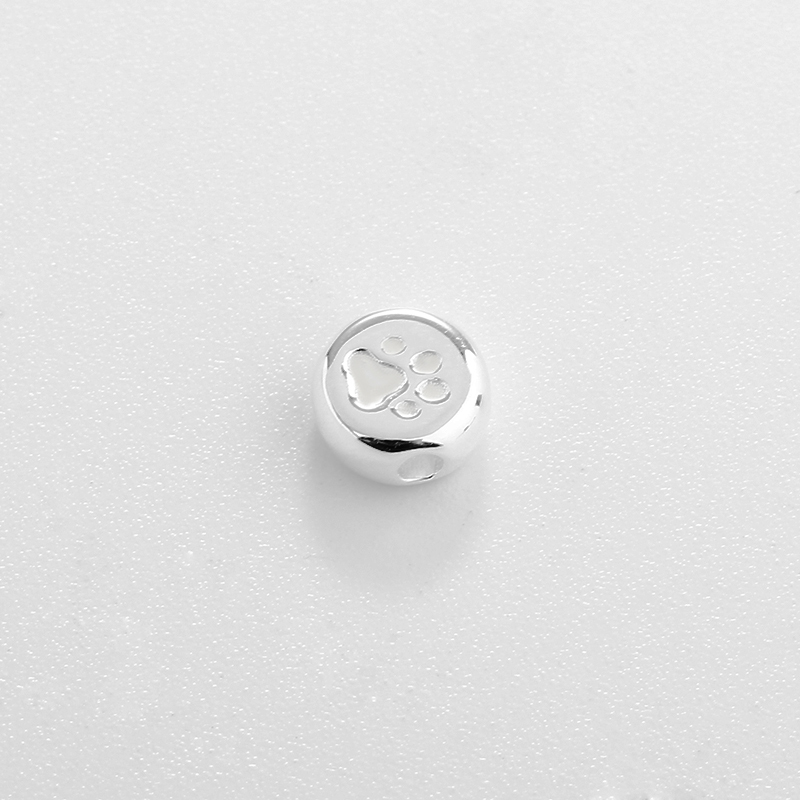 925 Sterling Silver Round Dog Paw Bead