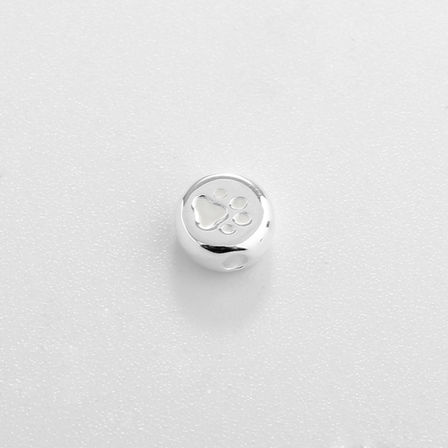 925 Sterling Silver Round Dog Paw Bead