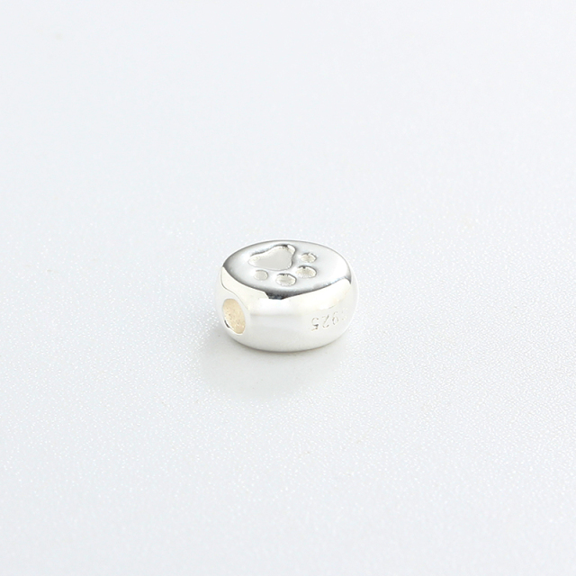 925 Sterling Silver Round Dog Paw Bead
