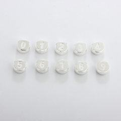925 Sterling Silver Number 0-9 Round Beads