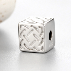 925 Sterling Silver Engraved Pattern Cube Beads