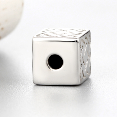 925 Sterling Silver Engraved Pattern Cube Beads