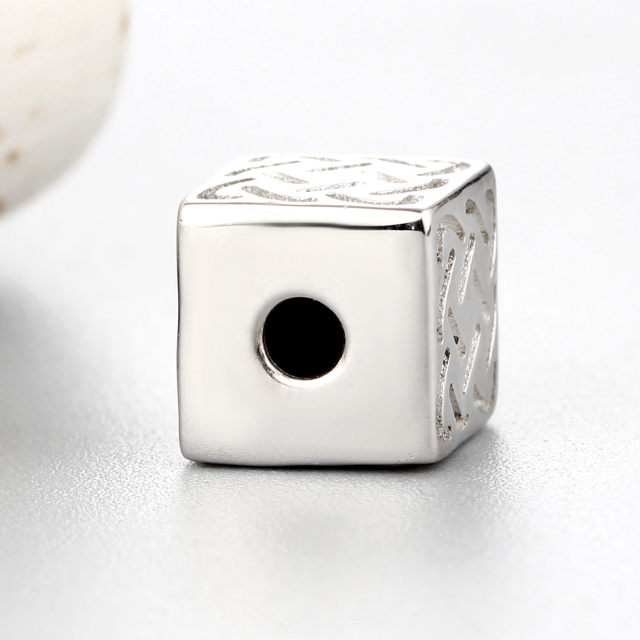 925 Sterling Silver Engraved Pattern Cube Beads