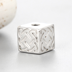 925 Sterling Silver Engraved Pattern Cube Beads