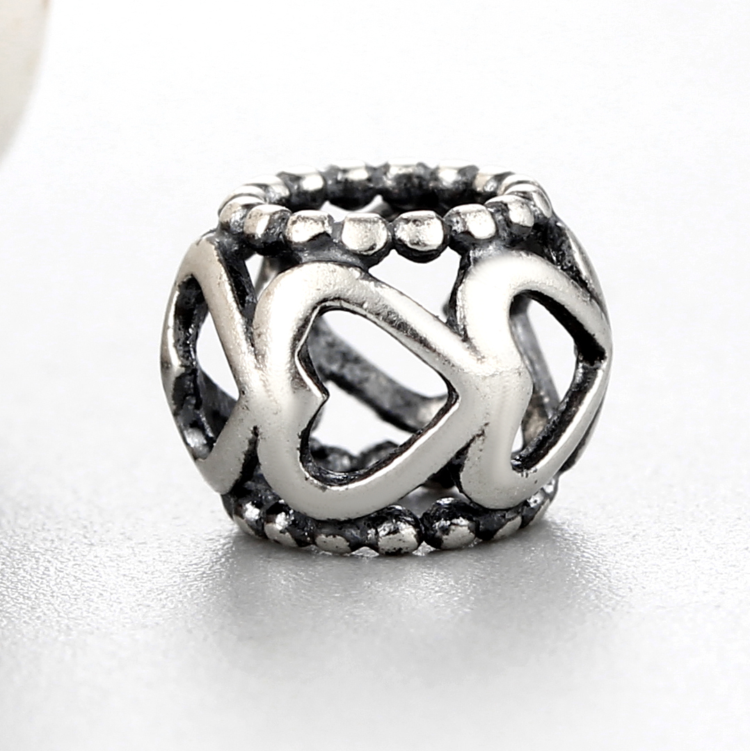 925 Sterling Silver Heart Hollow Shaped Beads