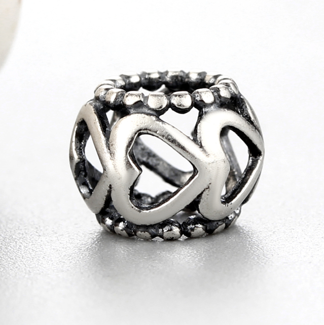 925 Sterling Silver Heart Hollow Shaped Beads