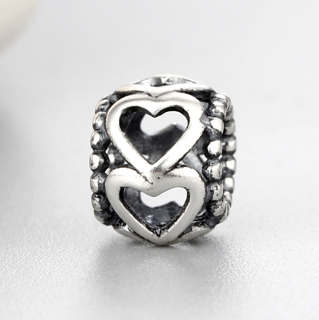 925 Sterling Silver Heart Hollow Shaped Beads
