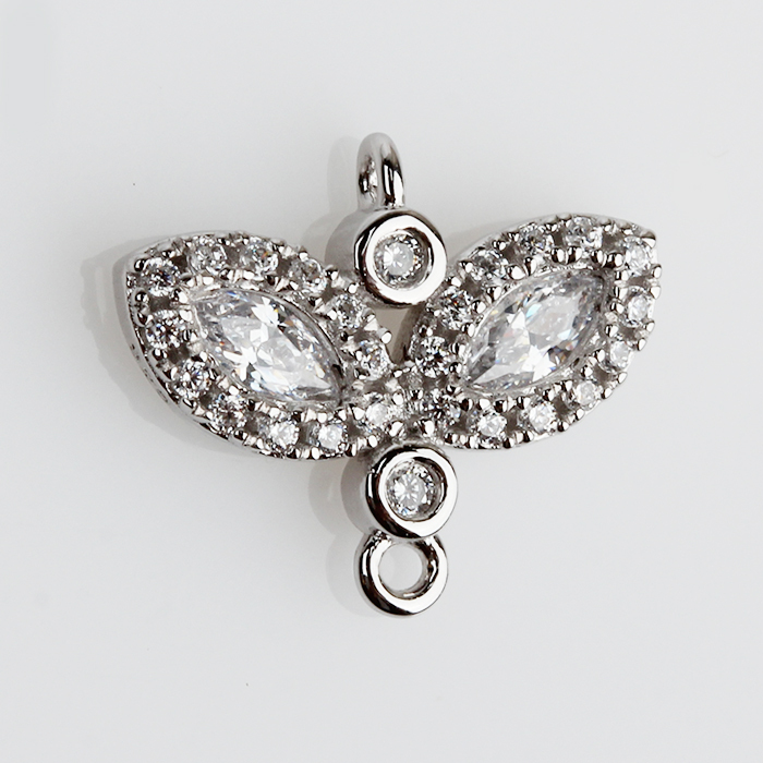 925 Sterling Silver CZ Leaf Jewelry Connector
