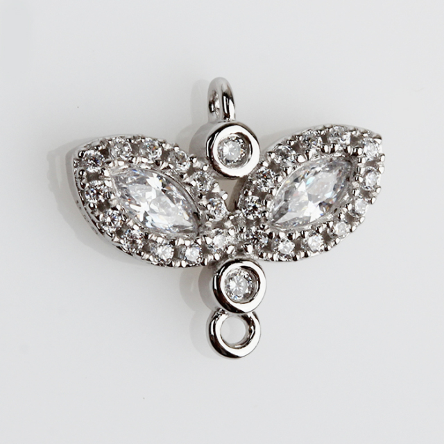 925 Sterling Silver CZ Leaf Jewelry Connector
