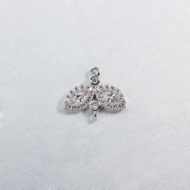 925 Sterling Silver CZ Leaf Jewelry Connector