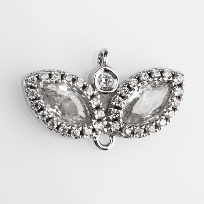 925 Sterling Silver CZ Leaf Charm Connector