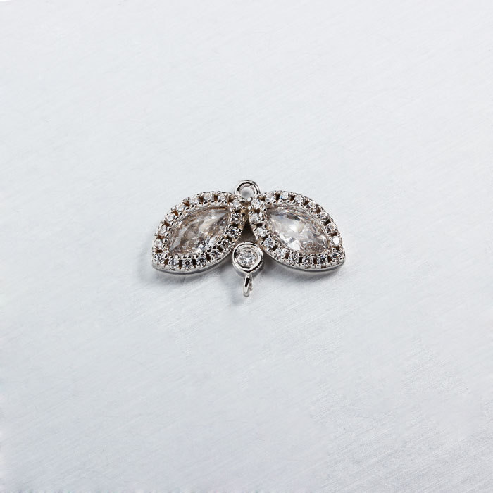 925 Sterling Silver CZ Leaf Charm Connector