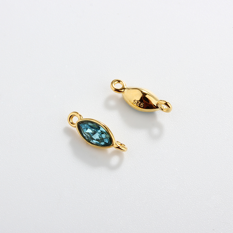 925 Sterling Silver Marquise Shape 3*6mm Colorful Crystal Connector