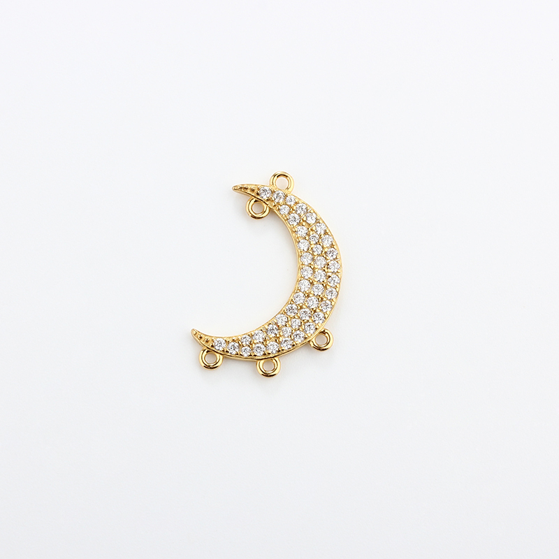 925 Sterling Silver CZ Moon Connector