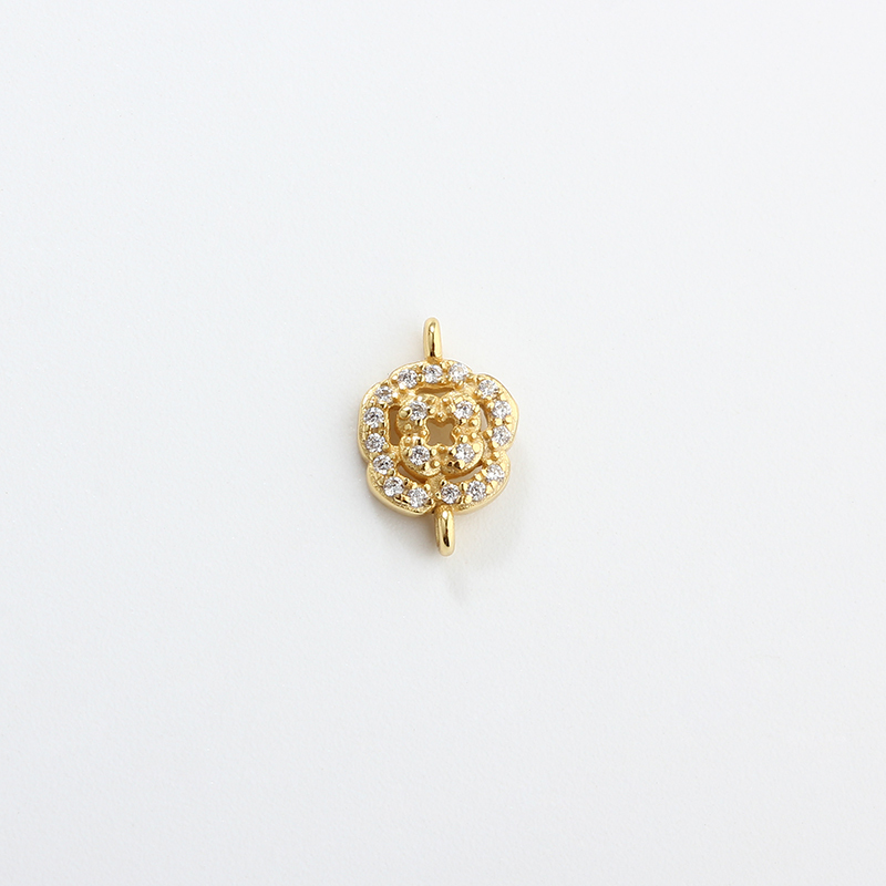 925 Sterling Silver CZ Camellia Connector Charm