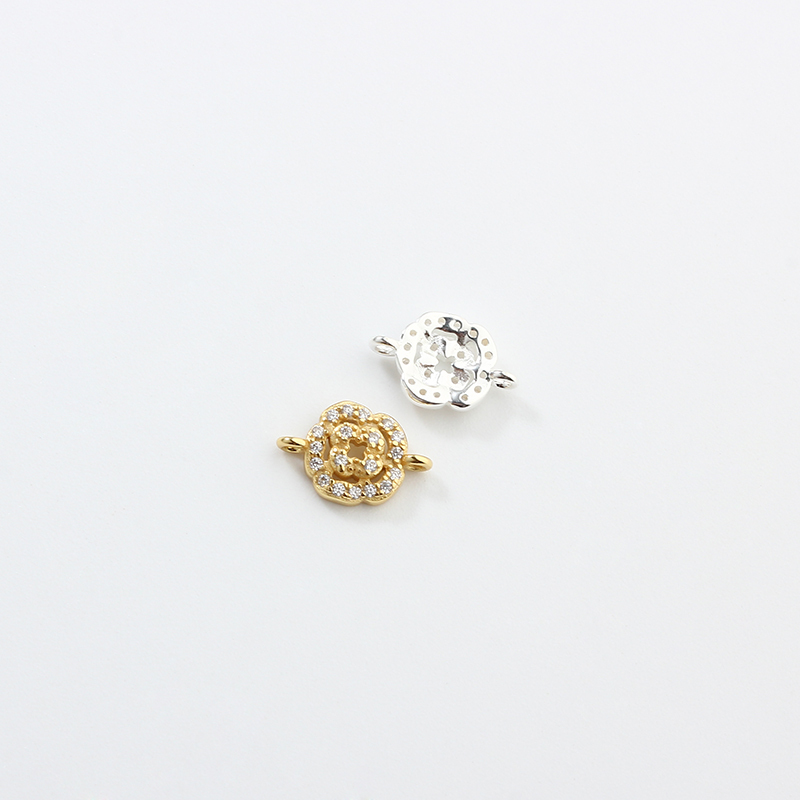 925 Sterling Silver CZ Camellia Connector Charm