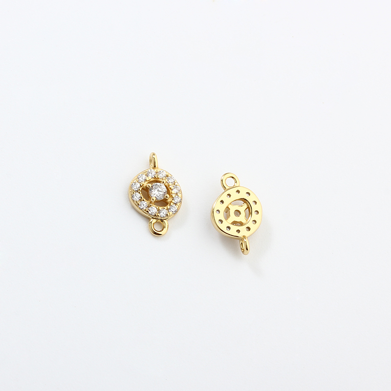 925 Sterling Silver Paved CZ Round Connector Charm