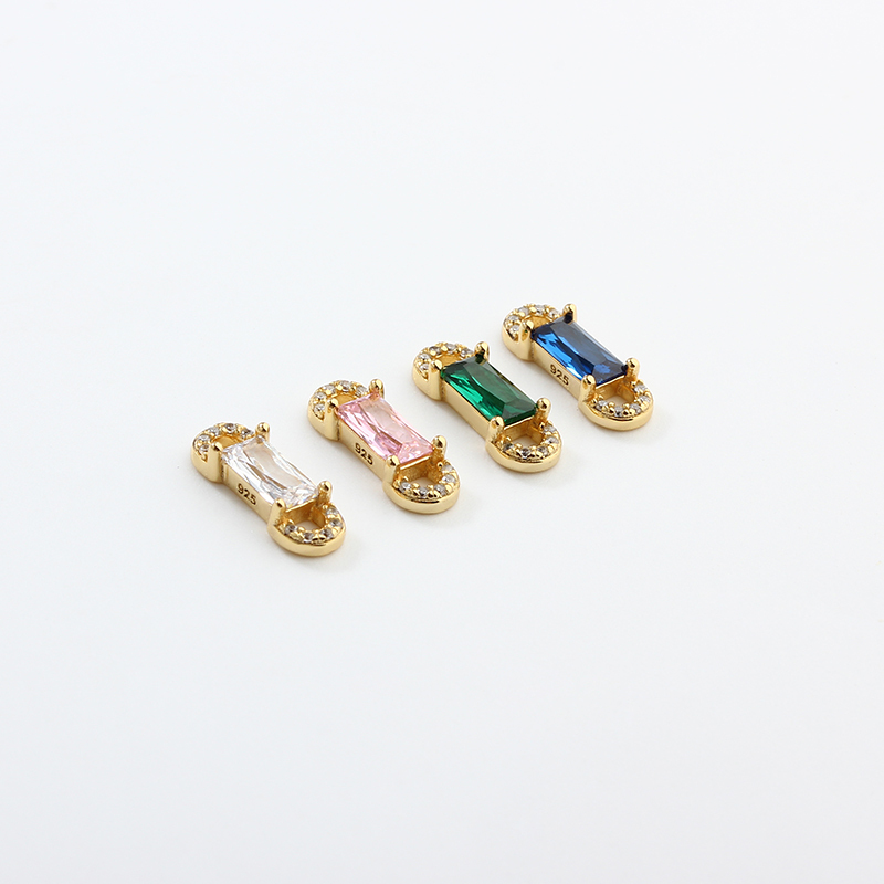 925 Sterling Silver Square CZ Connector Charm