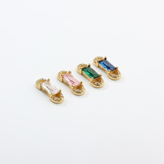 925 Sterling Silver Square CZ Connector Charm